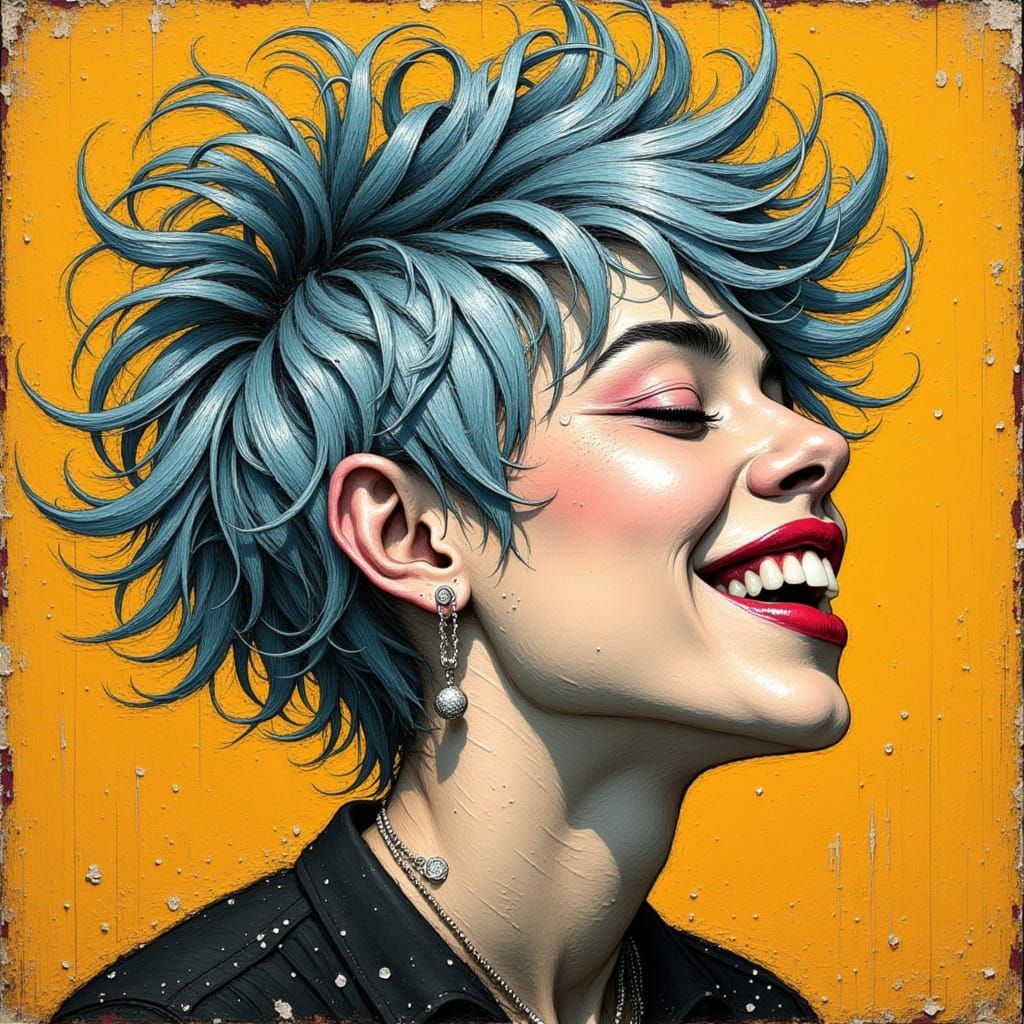 Punk Prayer Portrait with Asymmetric Haircut