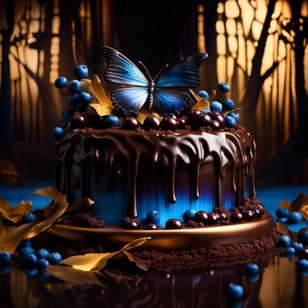 Magical Forest Cake with Butterfly in Fluid Photography Styl...