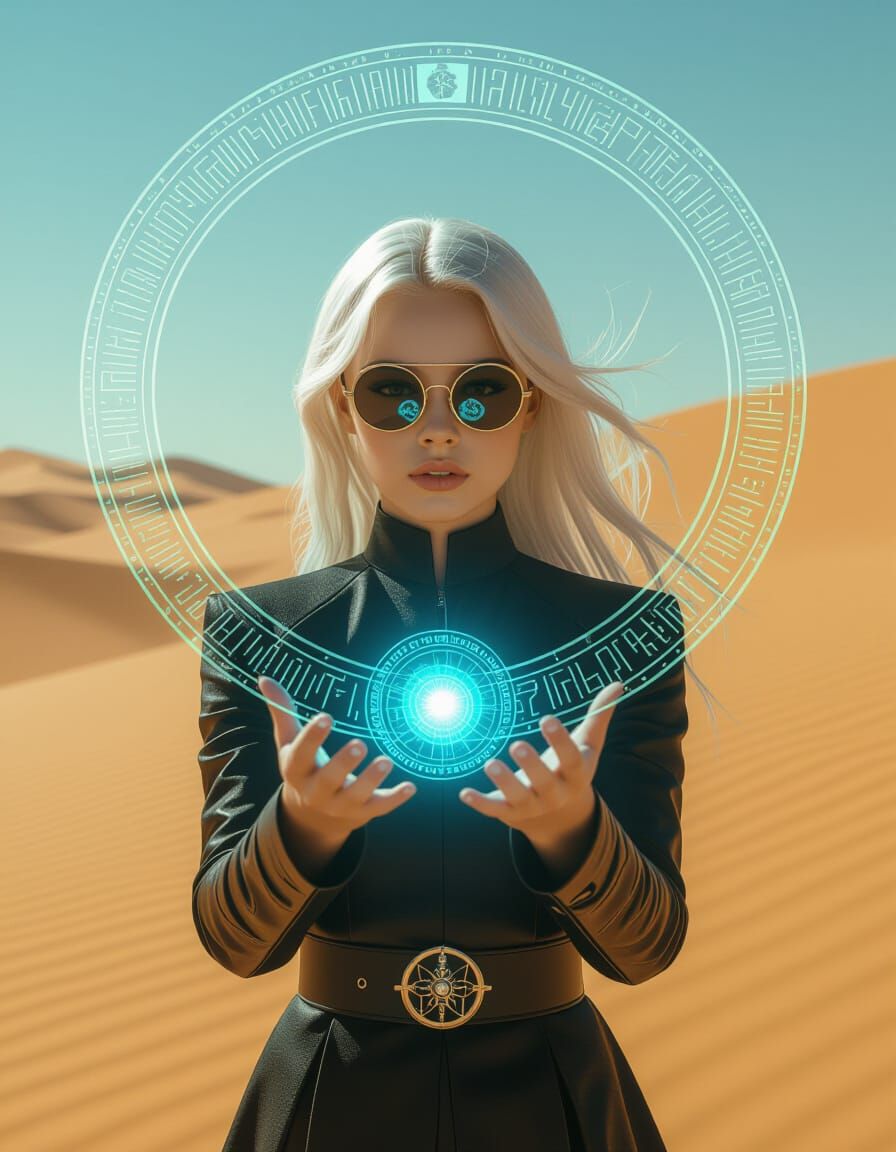 Cyberpunk Albino Girl Unleashes Magic in Desert Storm