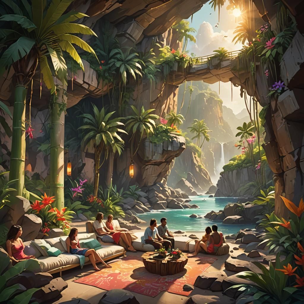 Utopian Tropical Cliffside Retreat Concept Art