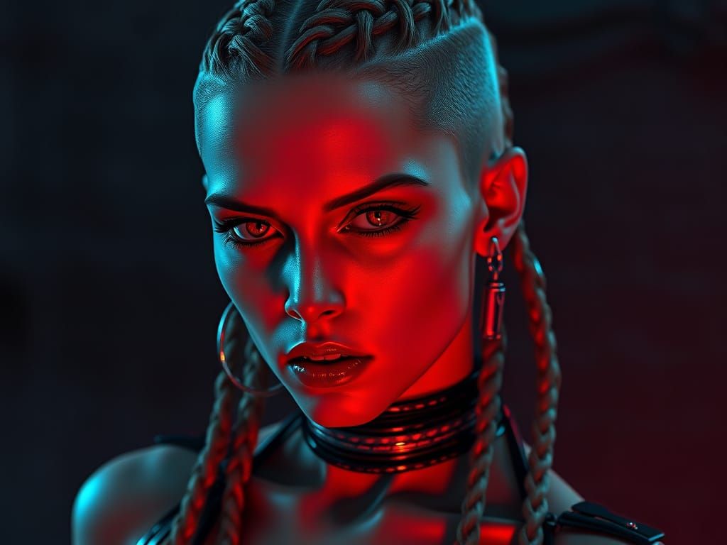 Cyberpunk Vampire Woman with Cybernetic Enhancements