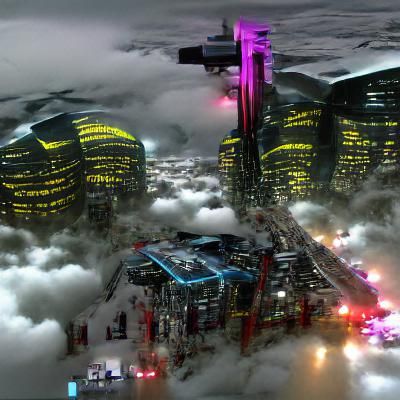 Cyberpunk Cityscape in the Clouds: 8K Concept Art