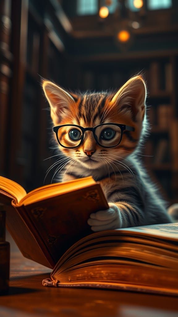 Whimsical Kitten Lost in a Vintage Book