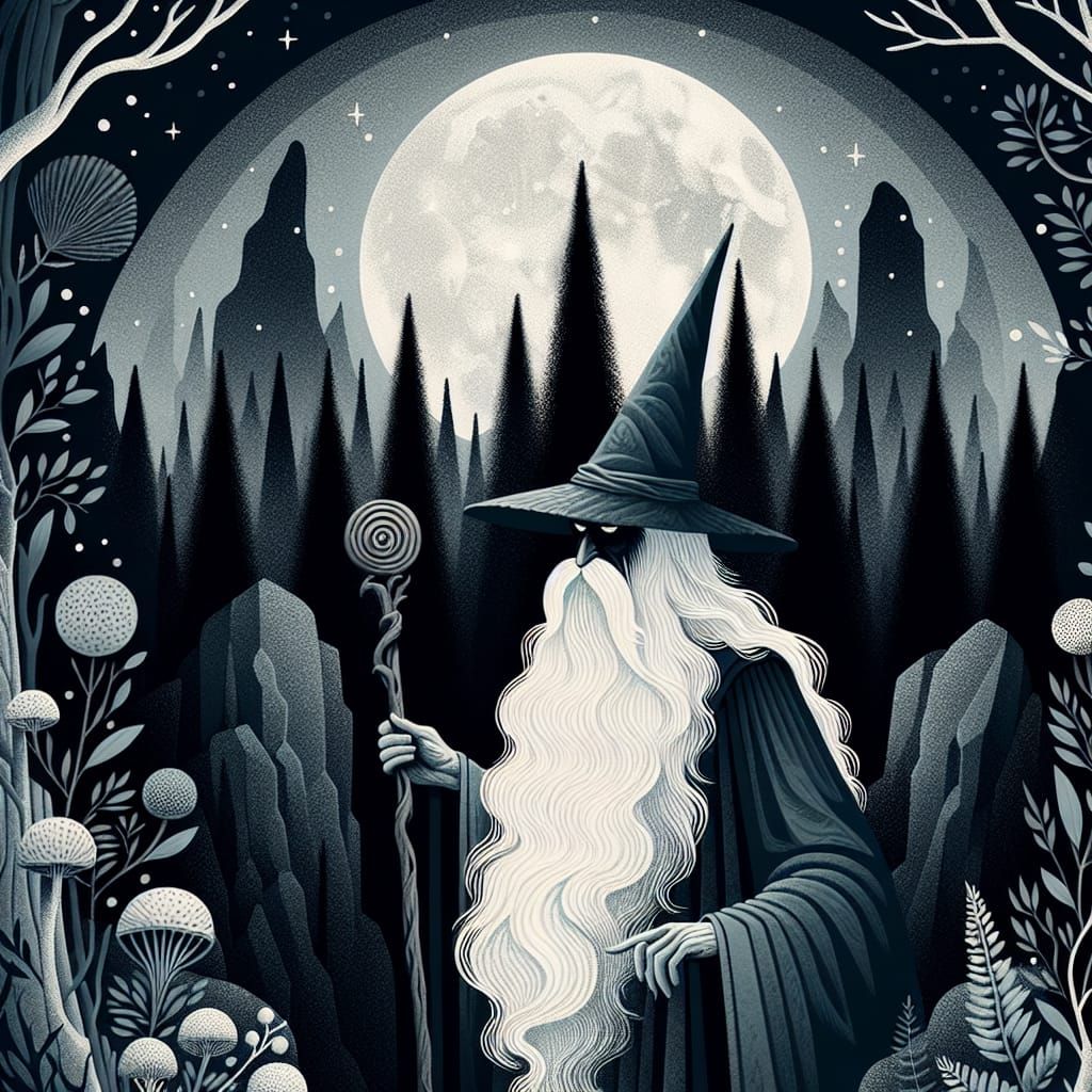 Whimsical Wizard in Dark Fantasy Setting