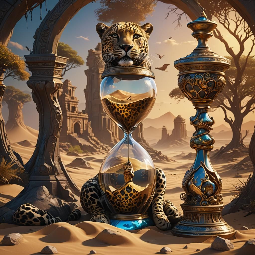 Vibrant Earth and Hourglass Watched by a Leopard