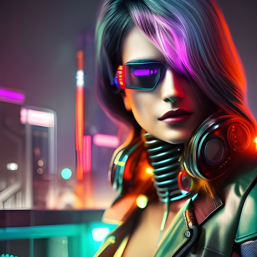 Cyberpunk Girl Portrait with Neon Lights