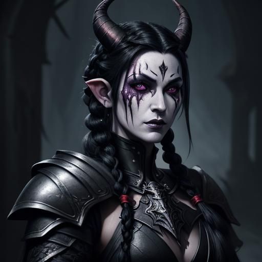 Tiefling Paladin in Bloody Armor, Detailed Digital Art
