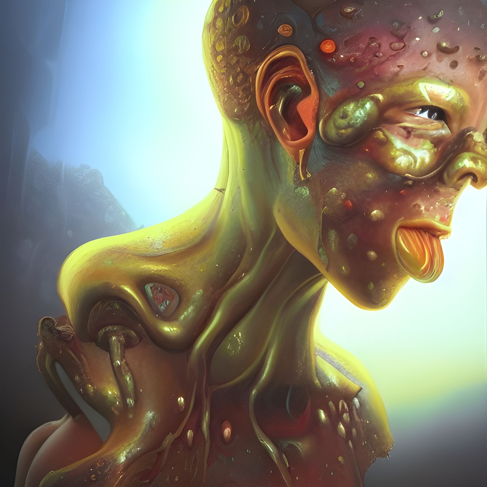 Bloated Fungus Humanoid: A Grotesque Fantasy Portrait