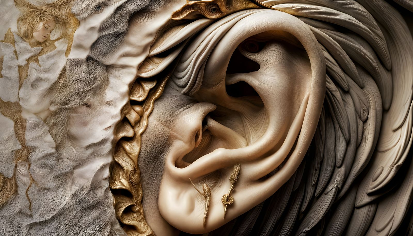 Human Ear Anatomy in Black and White Photography