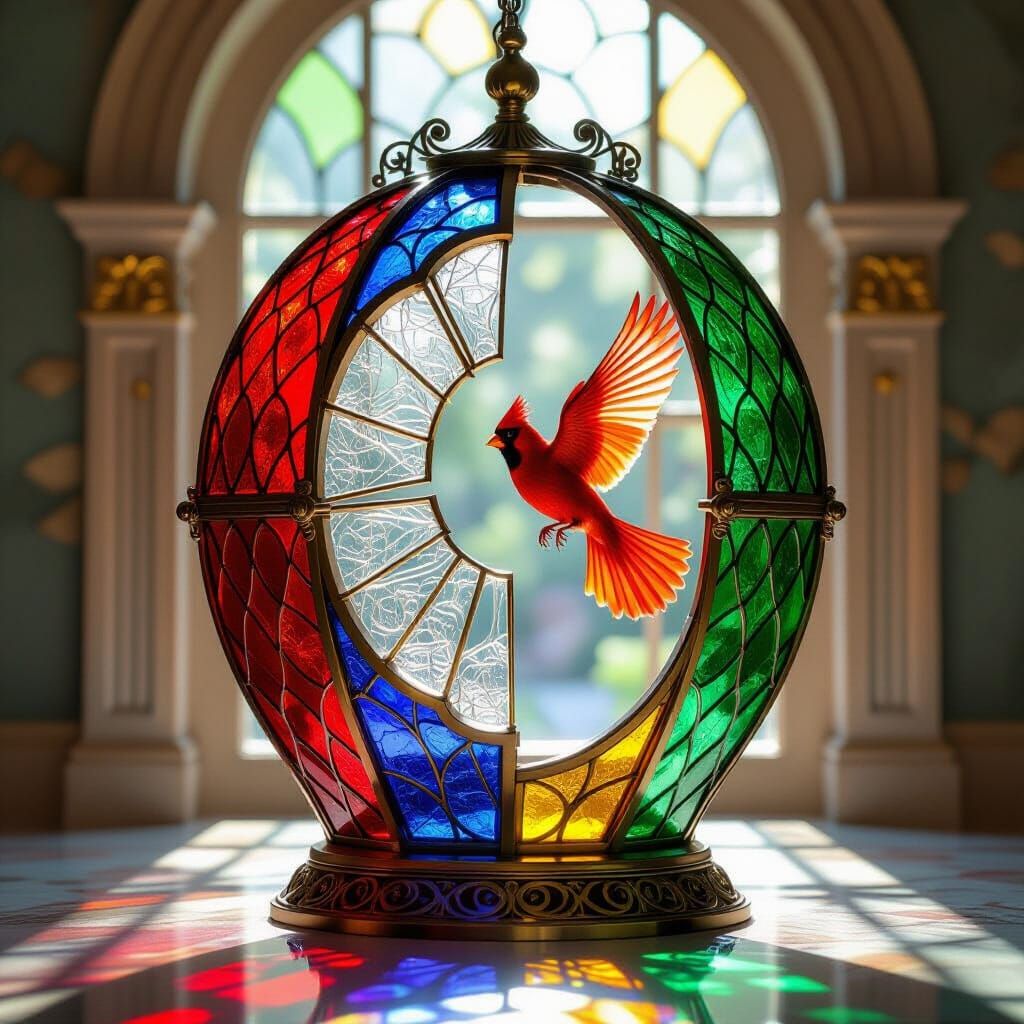 Stained Glass Birdcage Shatters, Cardinal Escapes