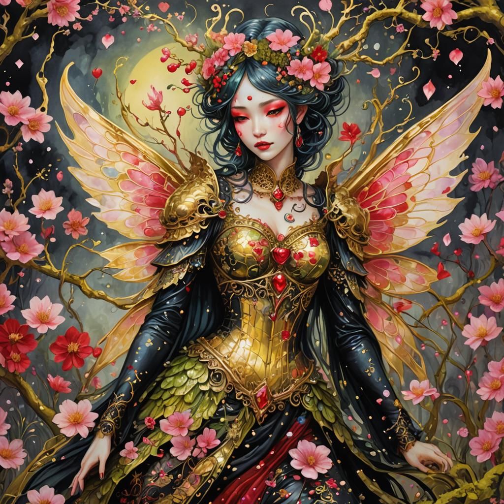 Fantasy Fairy with Dragon Wings in Klimt Style