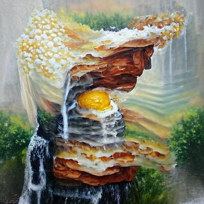 Surreal Oil Painting: Fried Egg Waterfall