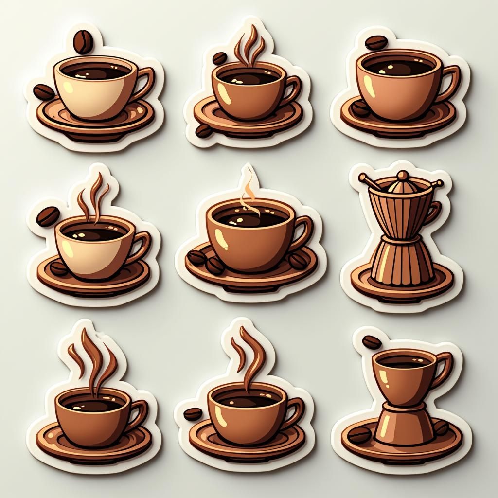 3D Coffee Logo Vinyl Stickers in Minimalist Style