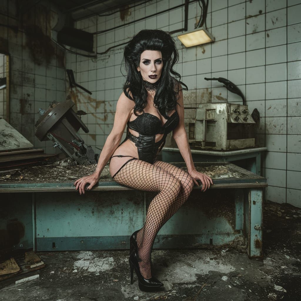 Gothic Cross Dresser in Abandoned Morgue with Spirits