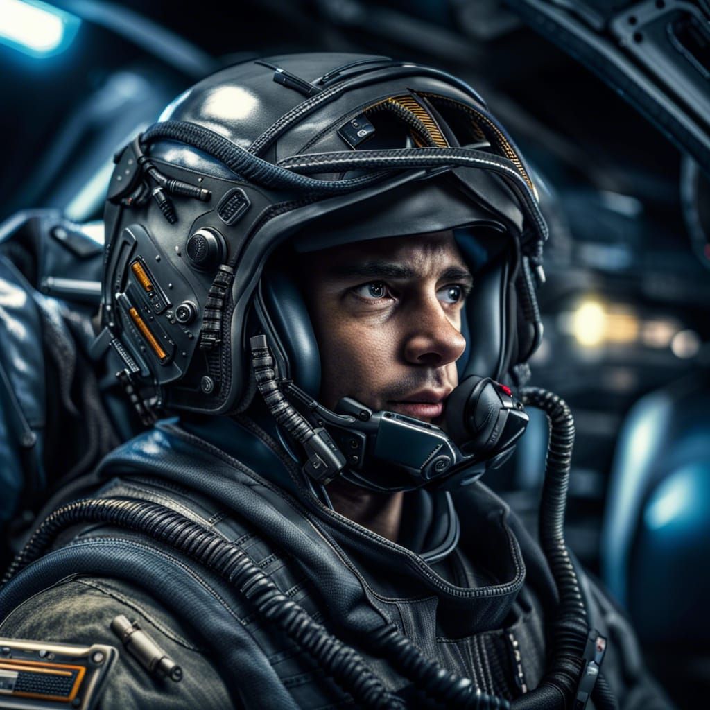 Hyperrealistic Future Jet Fighter Pilot in HDR