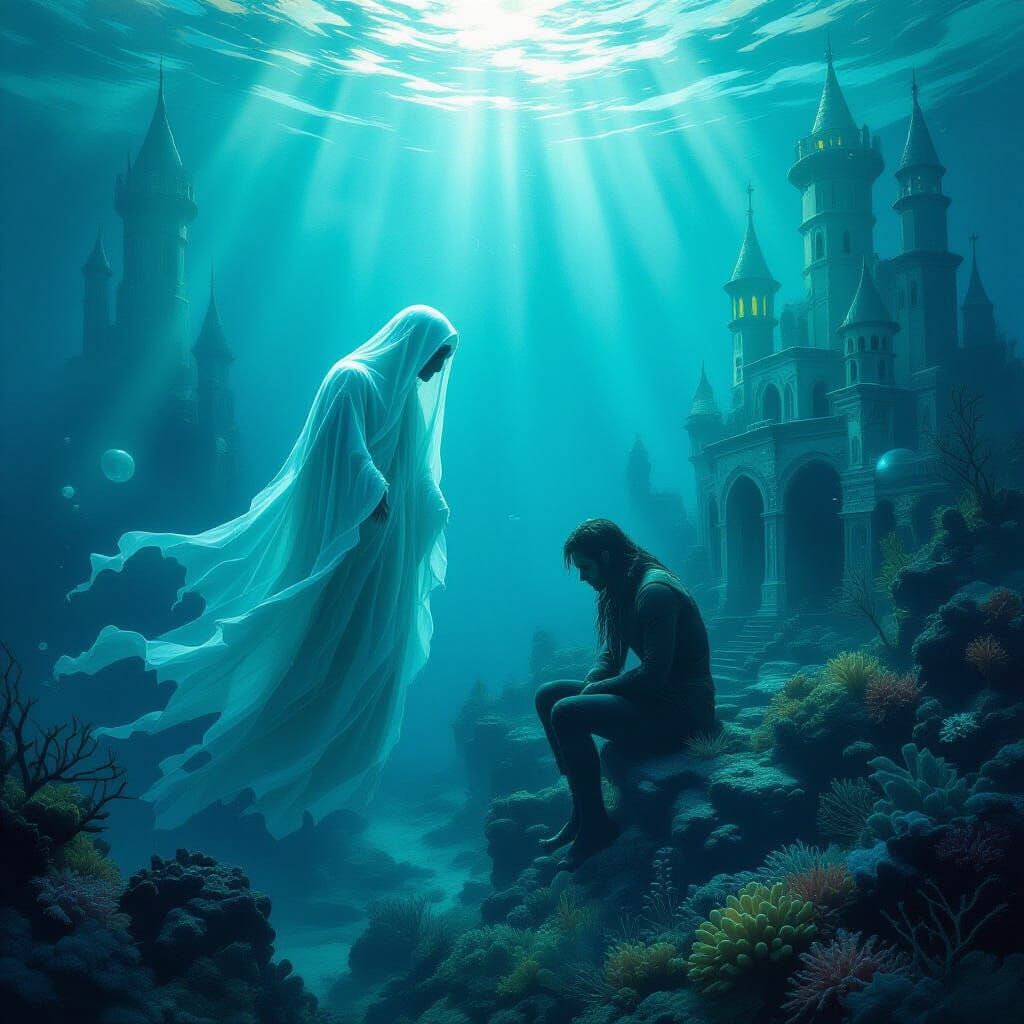 Ghostly Romance in Ethereal Underwater Kingdom