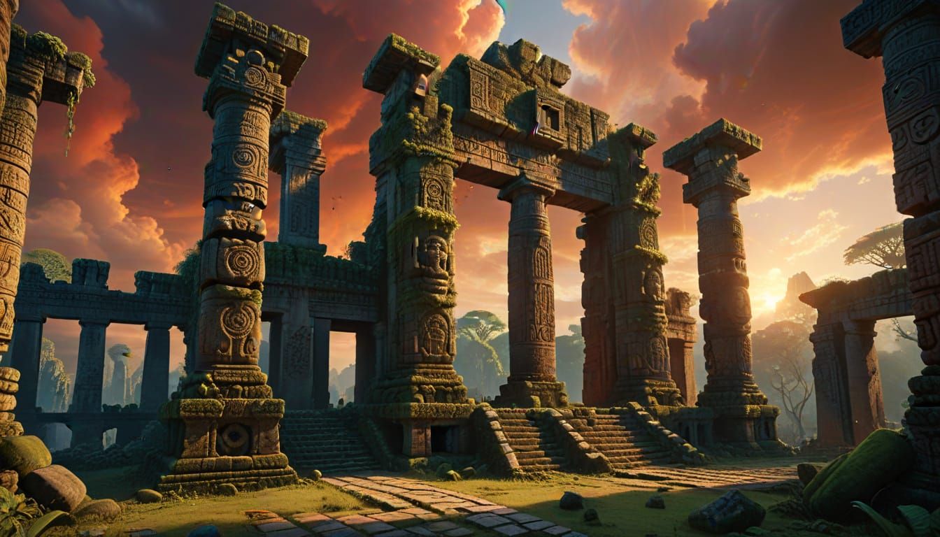 Epic Fantasy Ancient City at Sunset