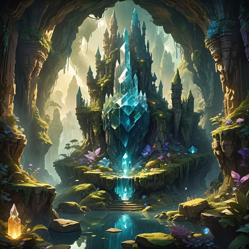 Giant Glowing Crystal Kingdom: Fantasy Concept Art