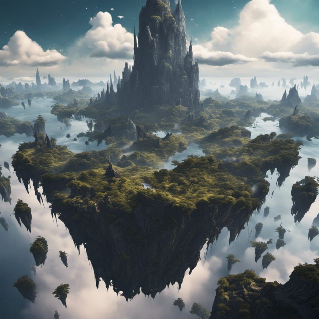 Chaotic Floating Islands in Space: Fantasy Art