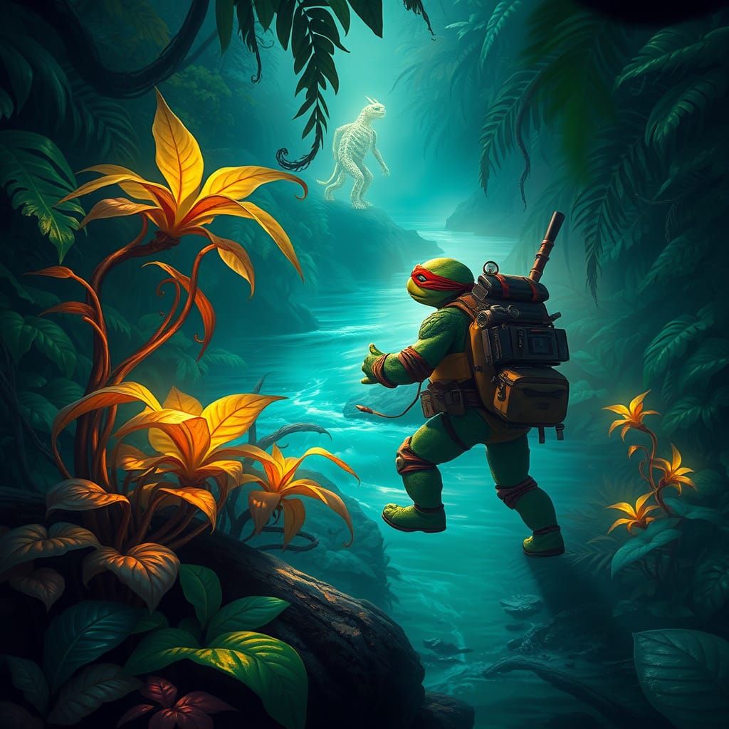 Surreal Ninja Turtle Embarks on a Mysterious Jungle Quest in...