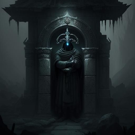 Acolyte in Mystical Temple: Dark Fantasy Illustration