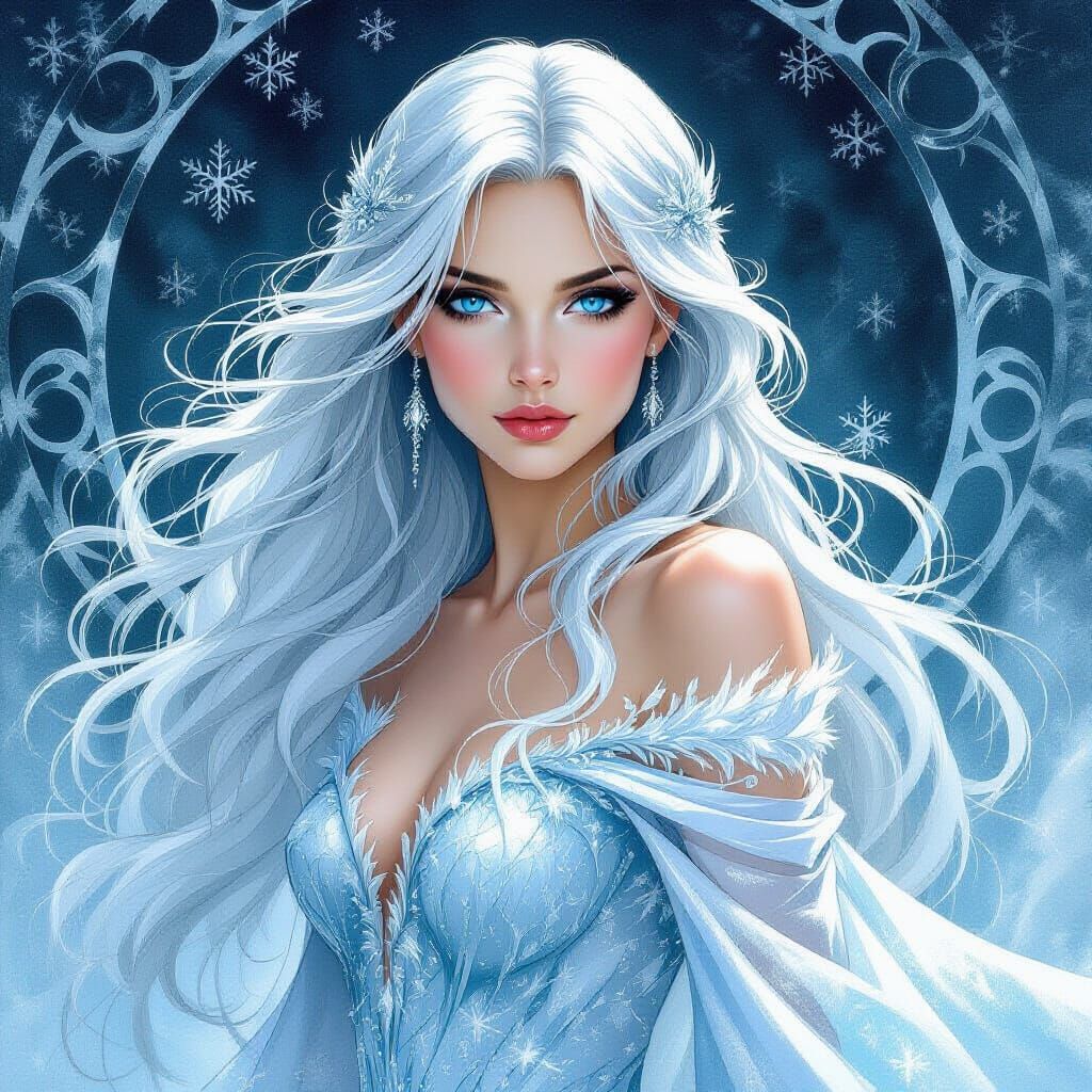 Mystical Ice Maiden in Charcoal Drawing Style