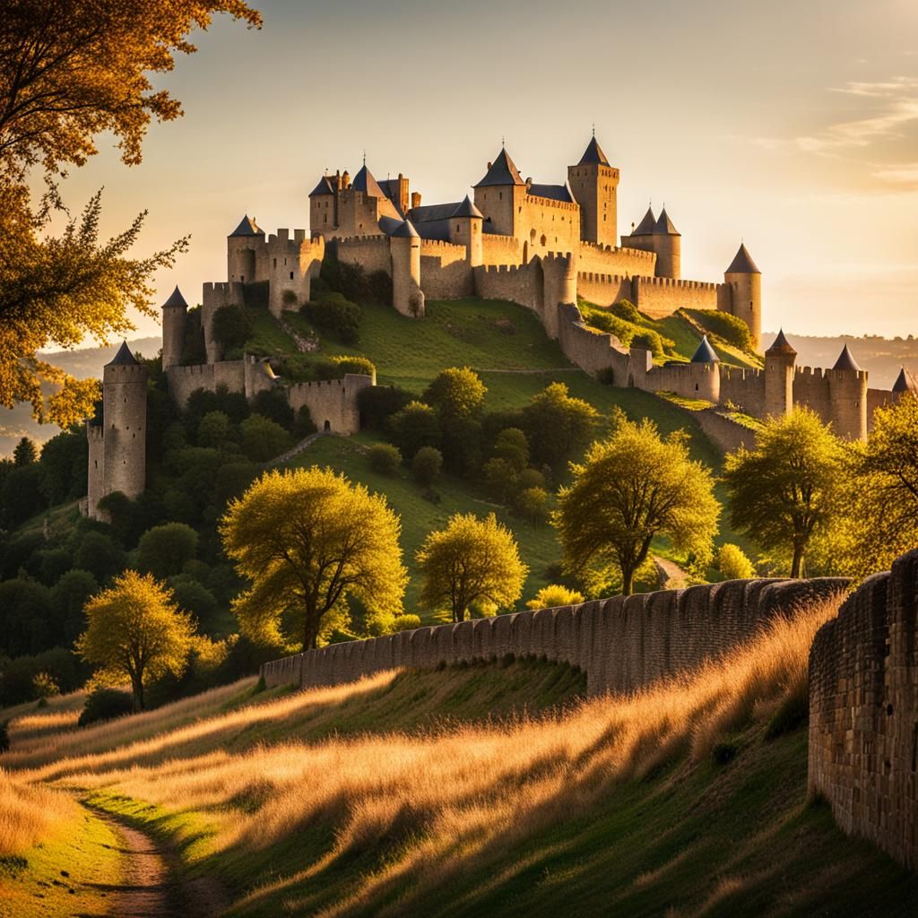 Carcassonne Medieval Castle in Golden Sunlight