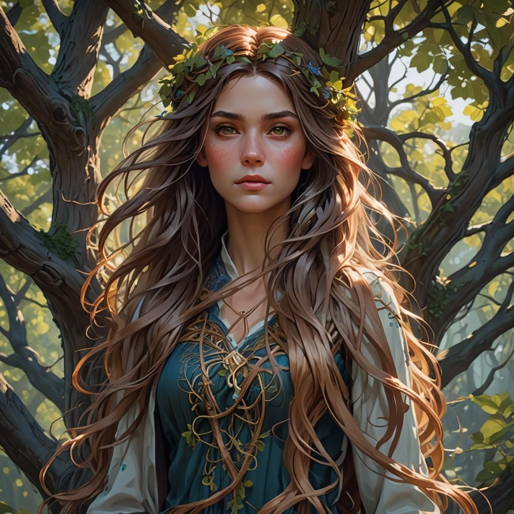 Hair Entangled: Hyperdetailed Portrait in an Art Nouveau Sty...