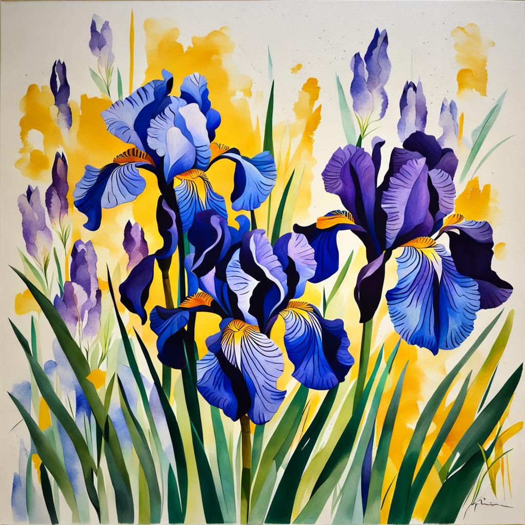 Irises in Modern Floral Art Style