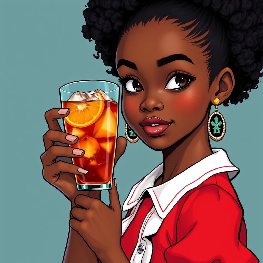 Girl with Iced Tea in Comic Book Style