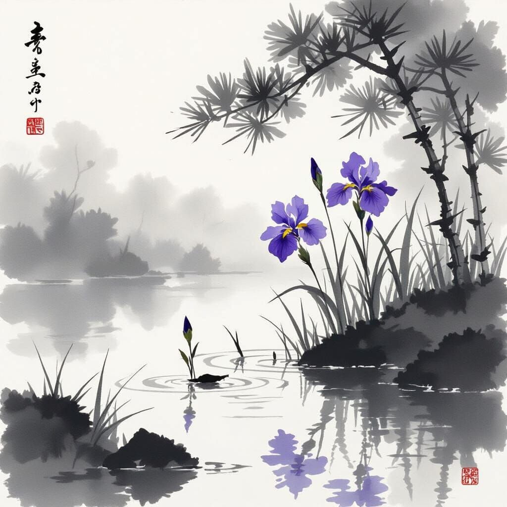 Japanese Minimalist Ink Splash of Old Pond