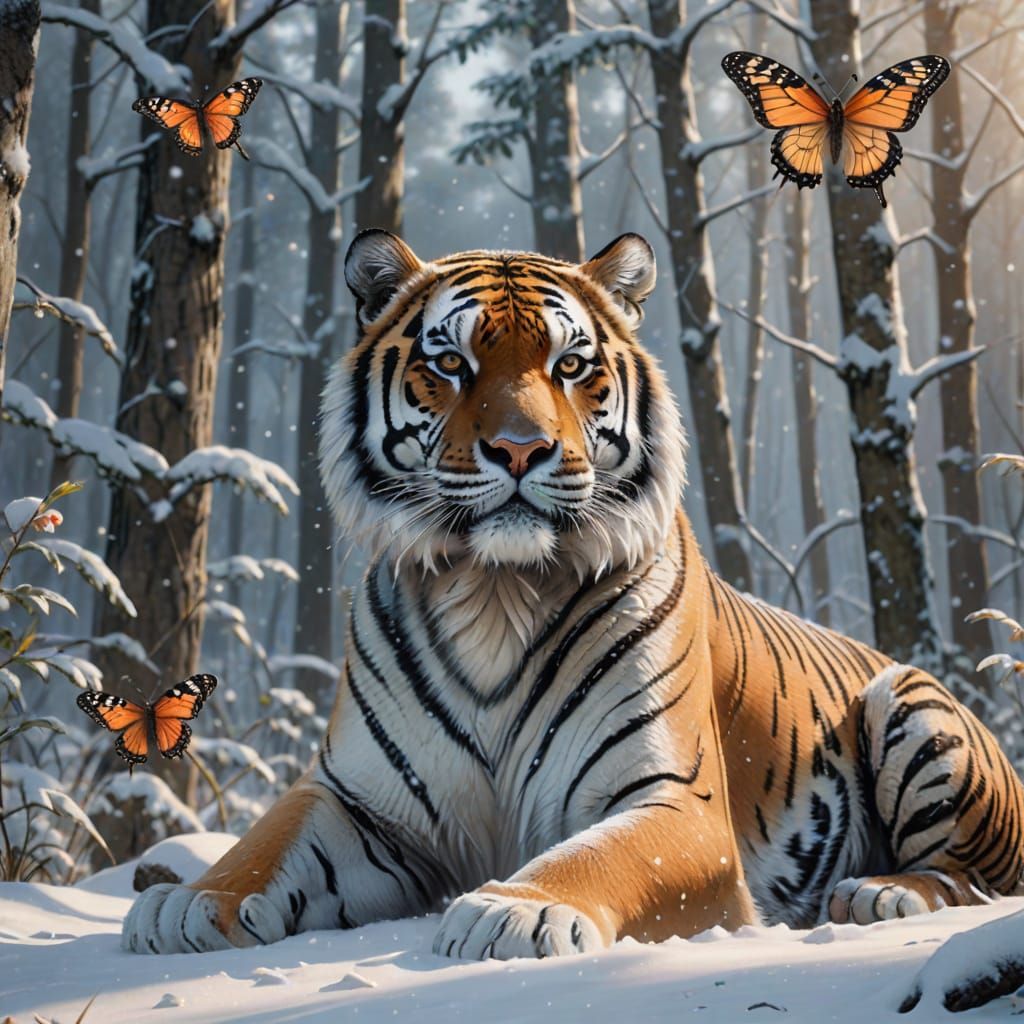 Serene Snow Tiger in a Winter Wonderland