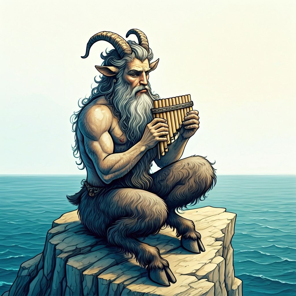 Pan Plays Pipes in Whimsical Illustration Style