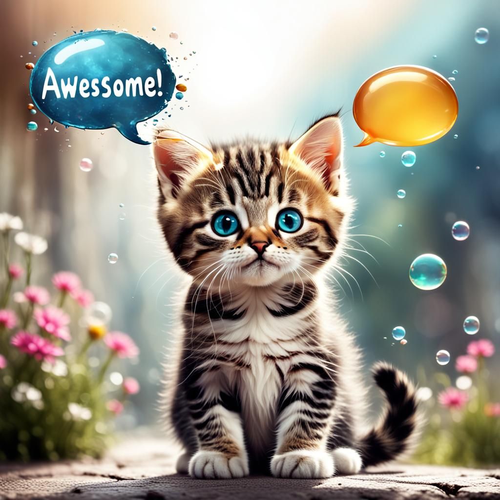 Adorable Kitten Says Awesome in Wonderland