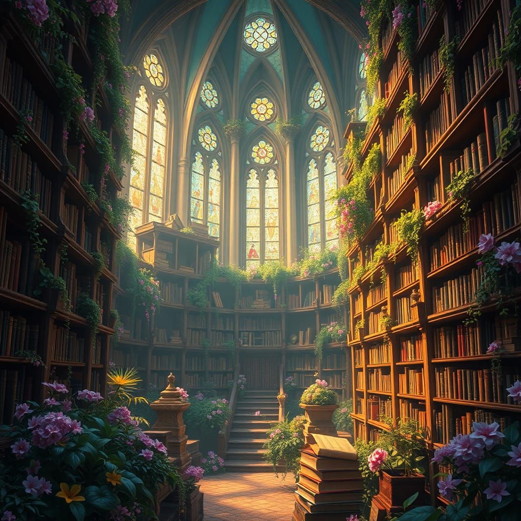 Whimsical Medieval Library Blooms with Enchanted Beauty