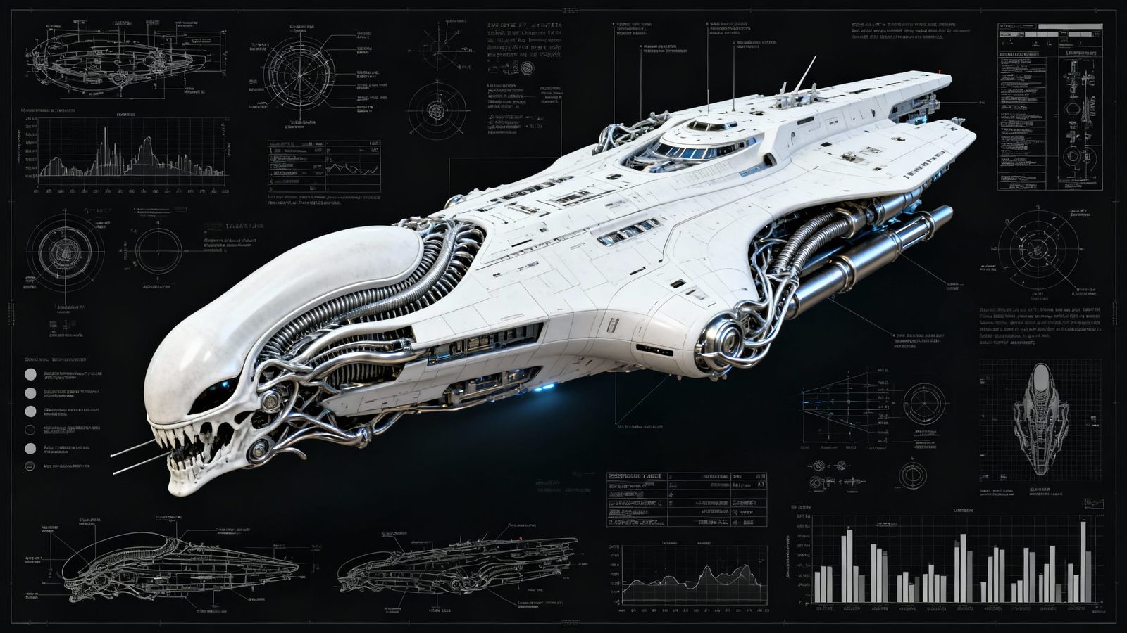 Alien Skull Spaceship Technical Diagram