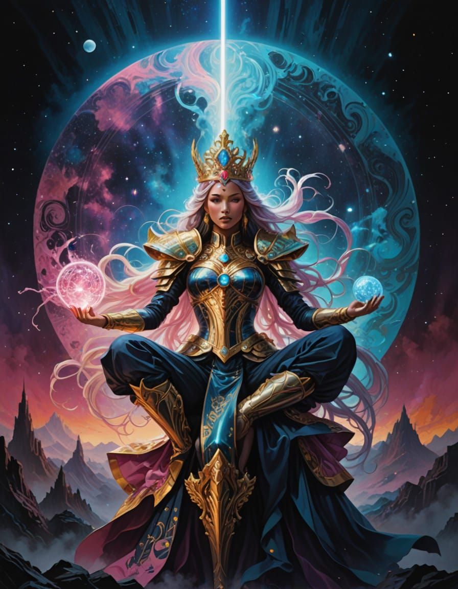 Cosmic Warrior Queen in Art Nouveau Style