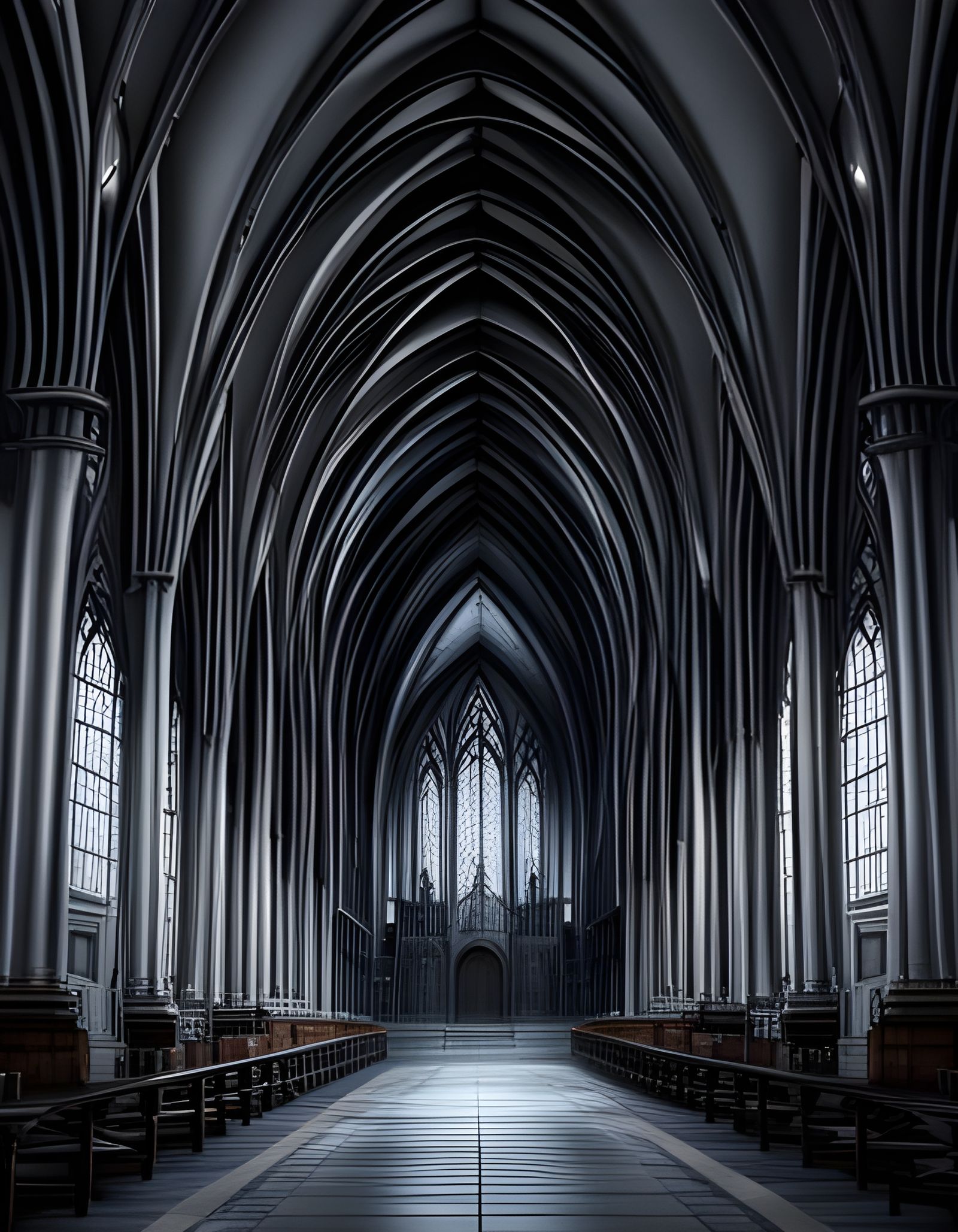 Gothic Cathedral Interior with Death Imagery