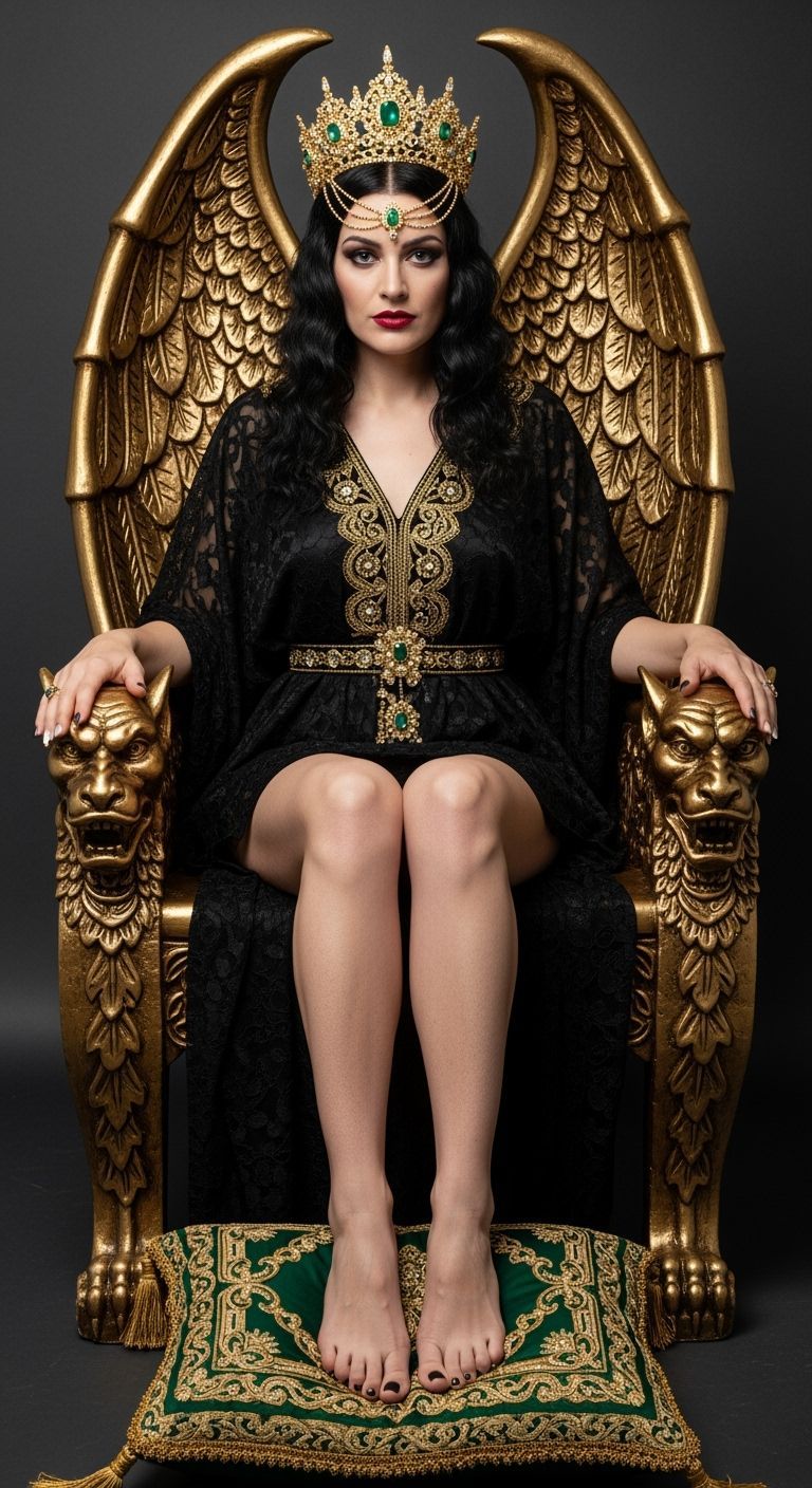 Evil Sorceress on Gargoyle Throne, Photorealistic Style