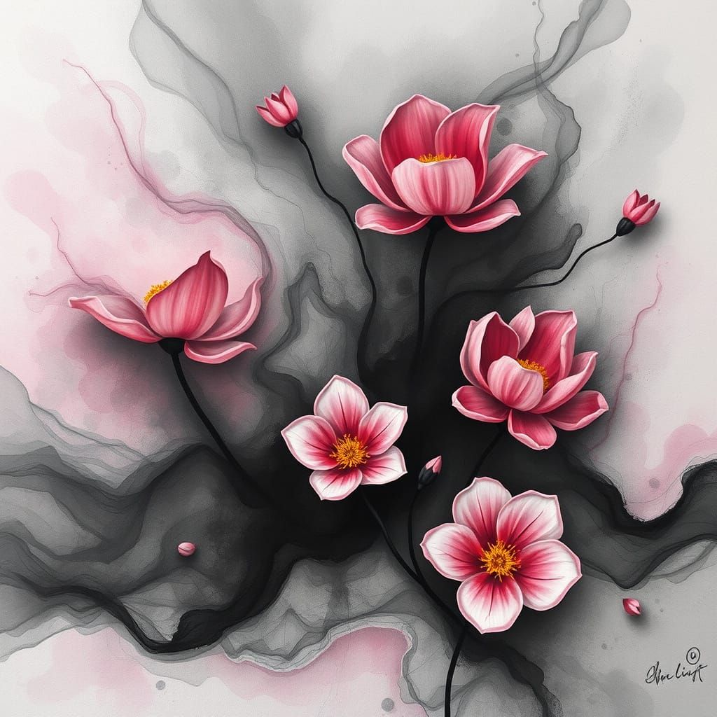 Abstract Charcoal Blooms: Ethereal Magic