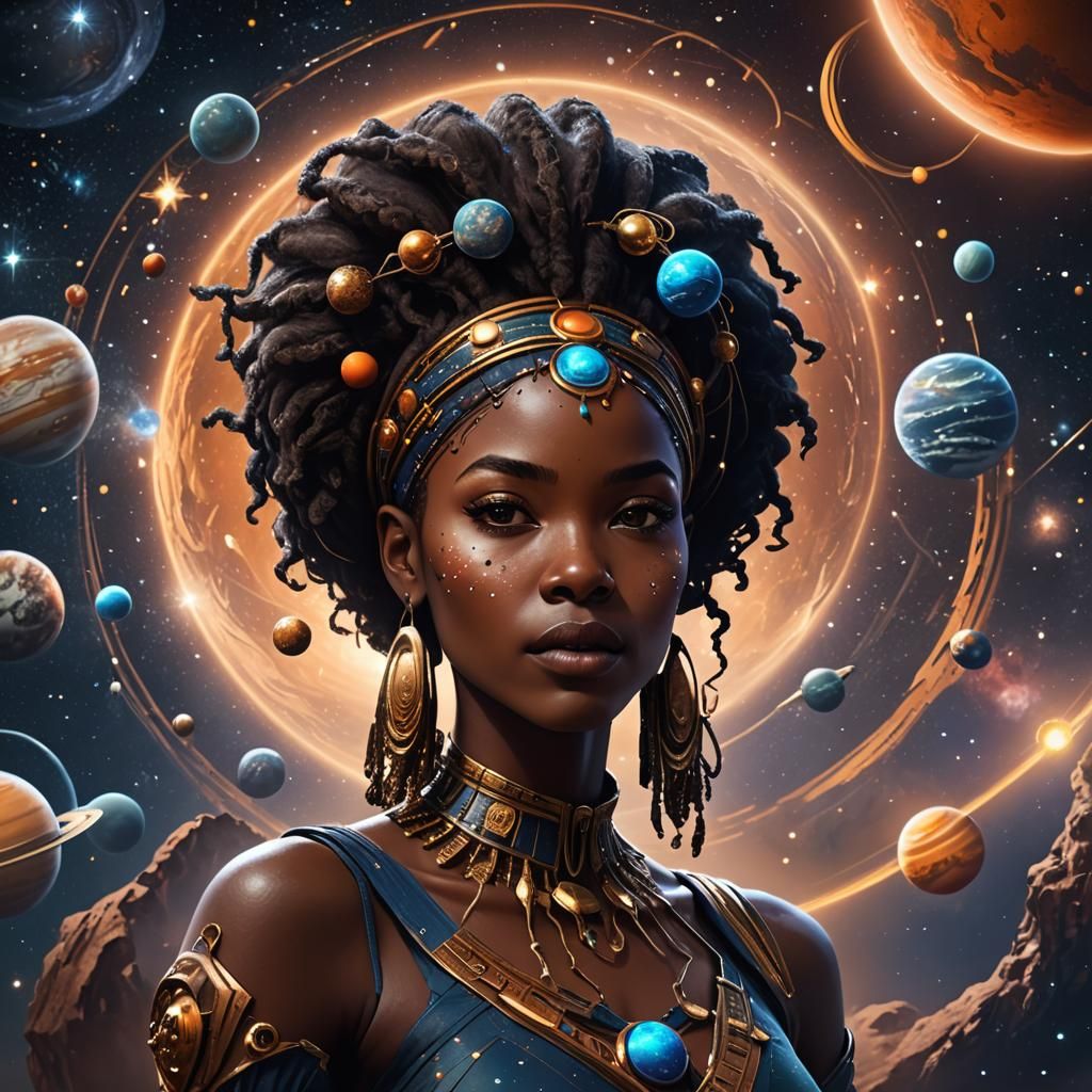 African Woman as the Universe: Fantasy Concept Art