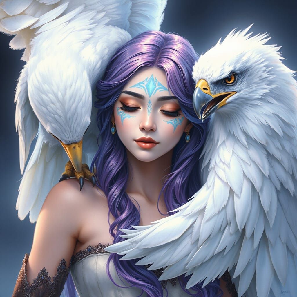 Ethereal Fantasy Portrait of Elven Princess and White Eagle
