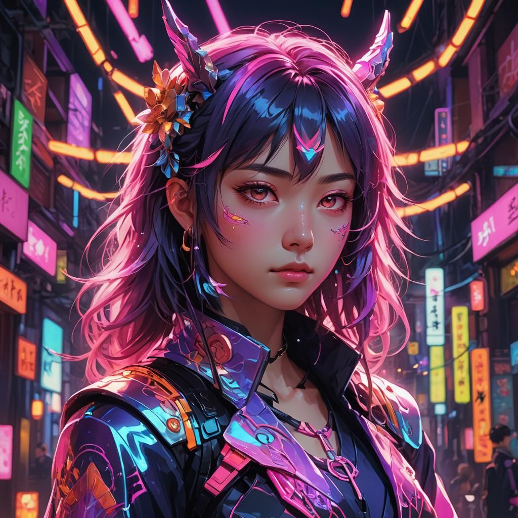 Neon Lit Unworthy Character Portrait in Anime Style