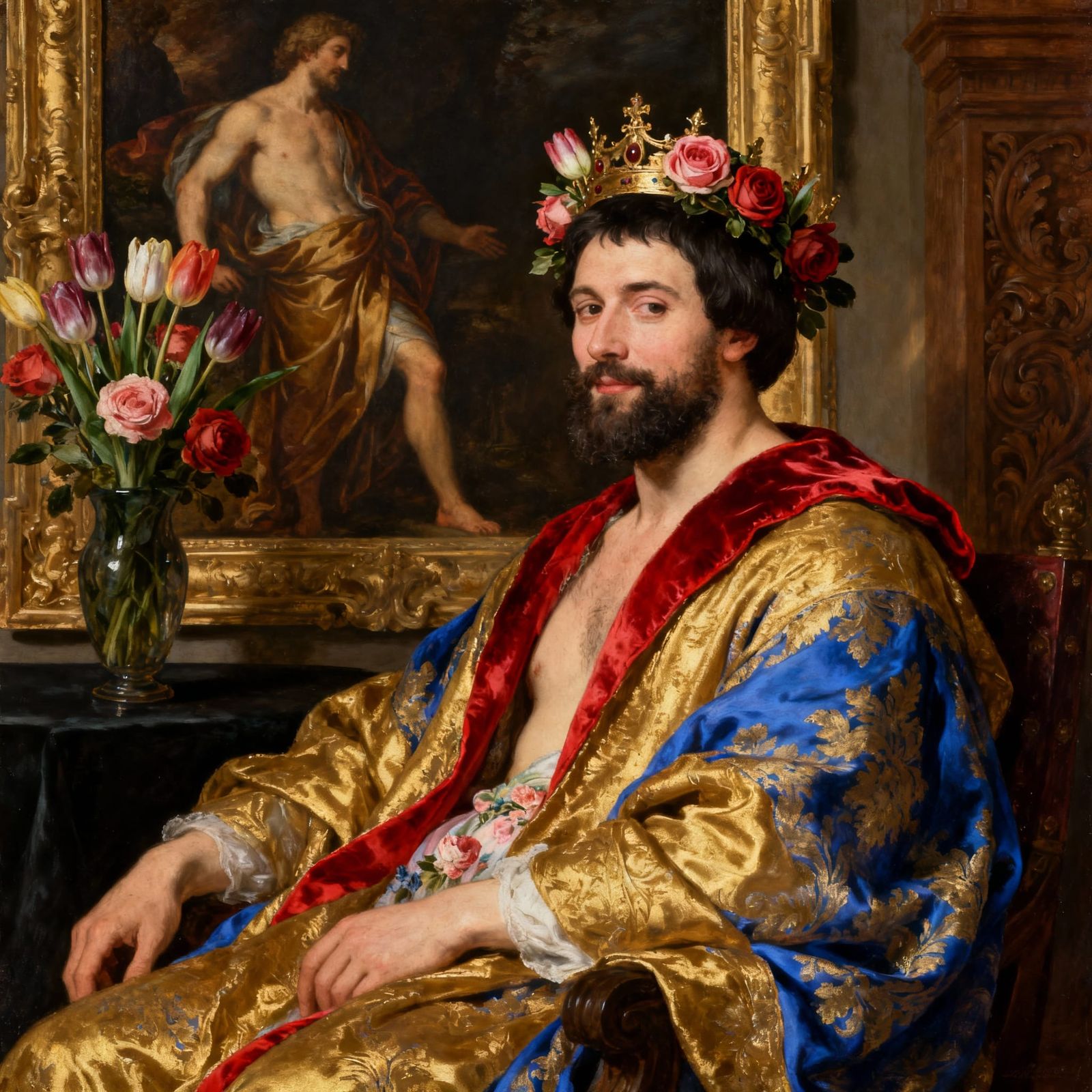 Baroque Portrait of a Kingly Man in Floral Robes