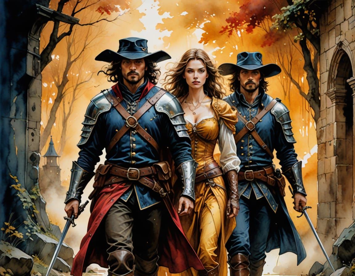 Medieval Musketeer, Ranger, and Mage Warrior Illustration