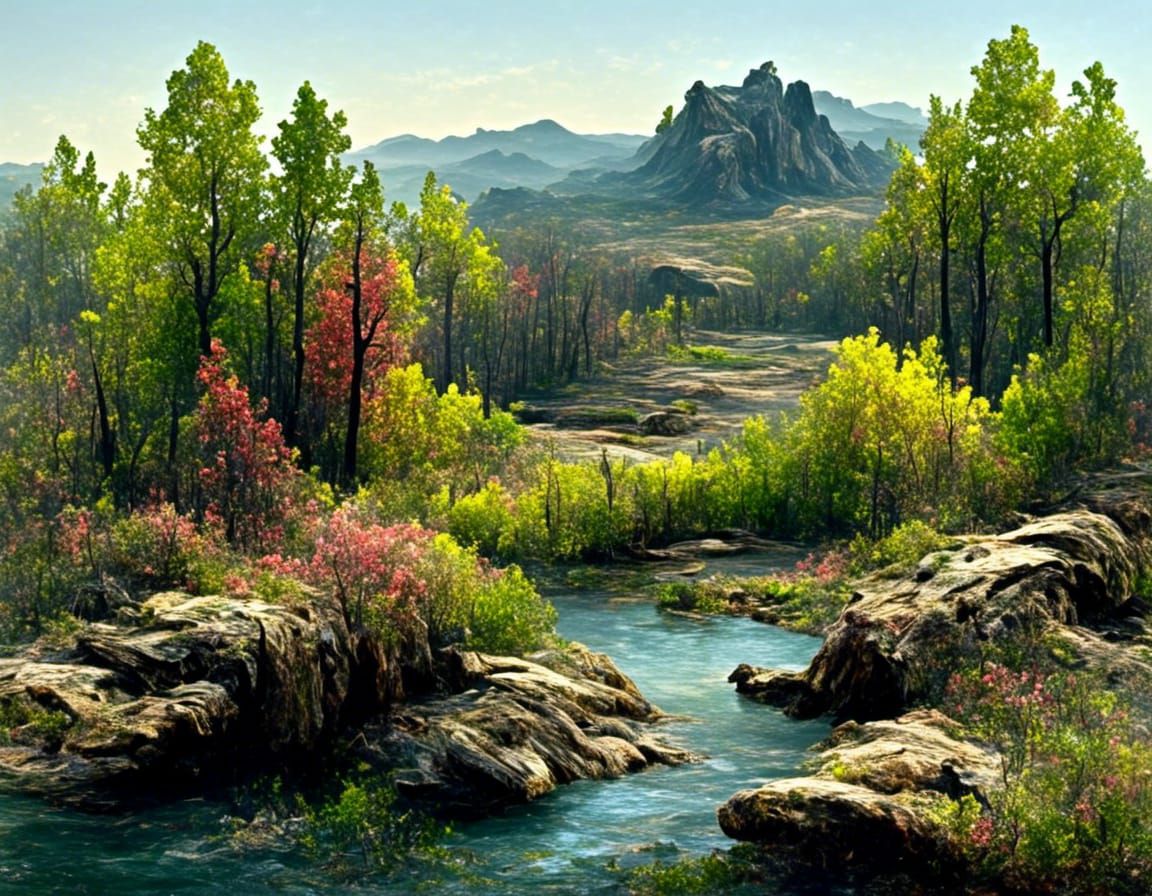 Expressionist Landscape Vista in Impasto Acrylic Style