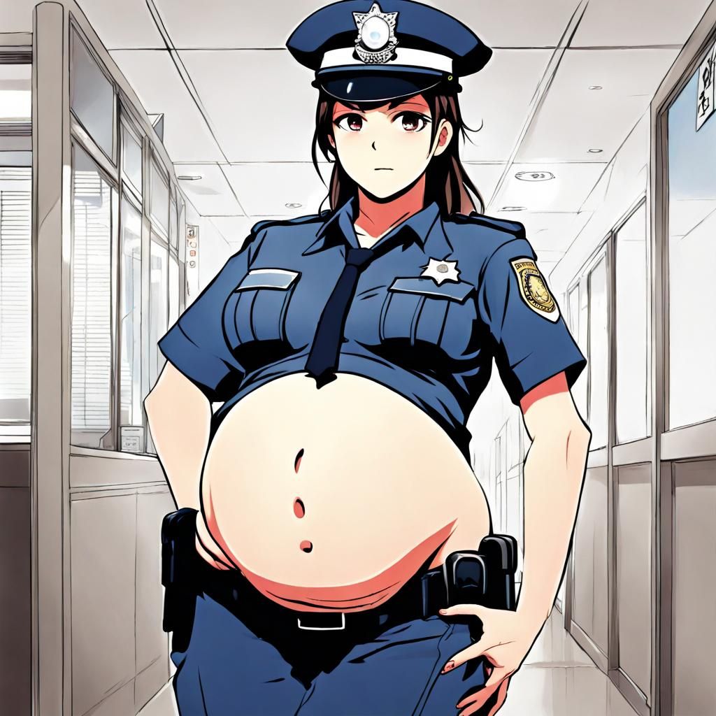 Anime Style: Pregnant Policewoman Displays Belly