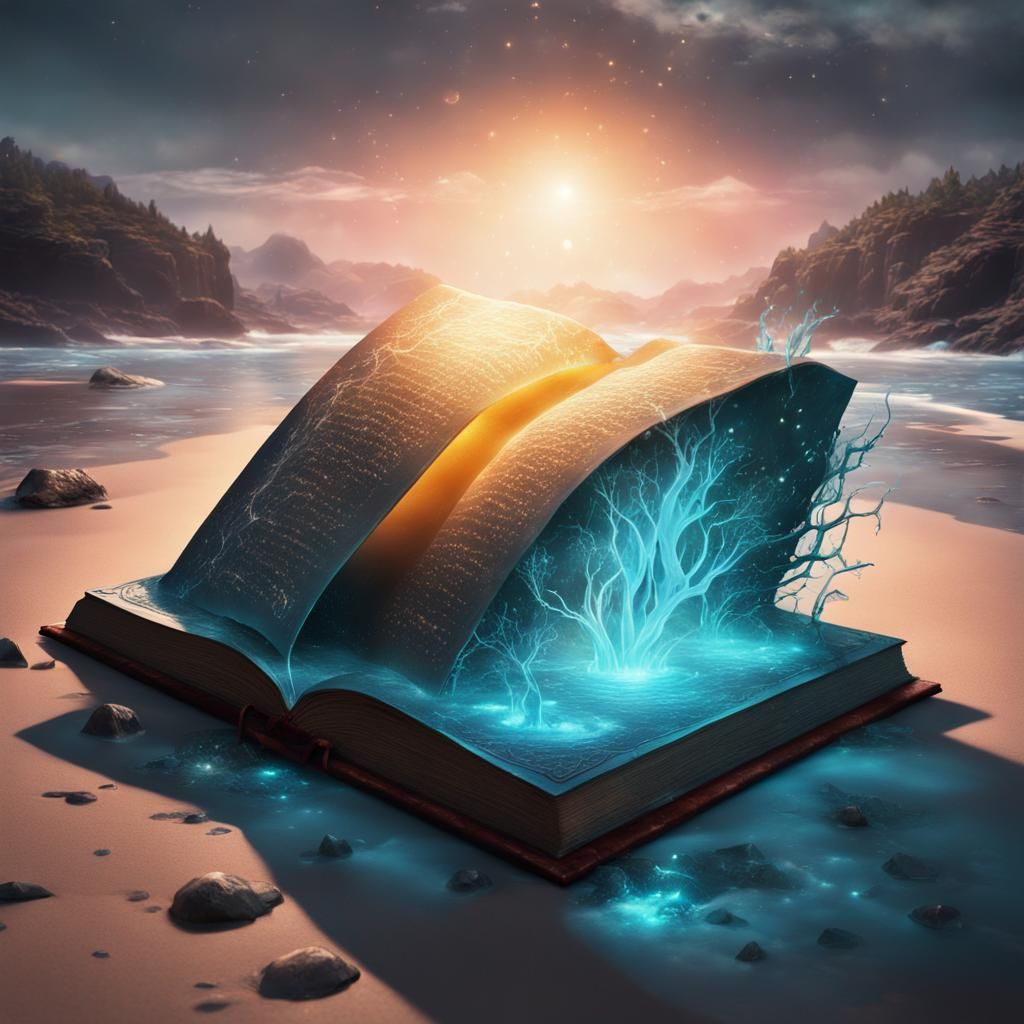 Bioluminescent Landscape Escaping a Spell Book