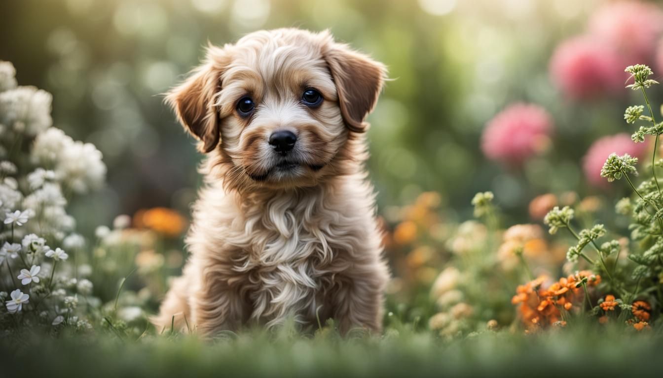 Cute Puppy Portrait in Garden with Intricate Details