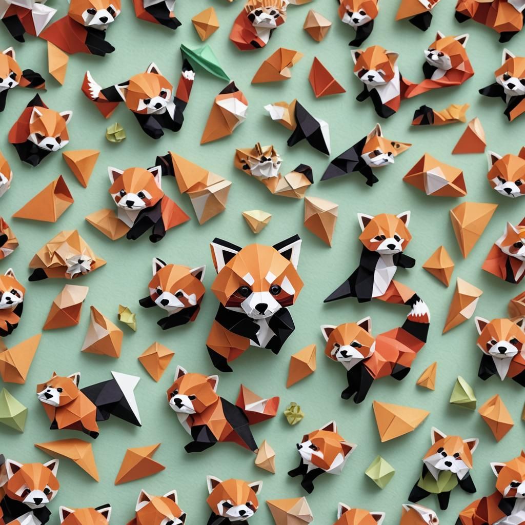 Red Panda Holding Origami Lamborghini, Soft Focus